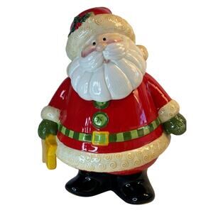 Fitz & Floyd Christmas Santa Holiday Folk Collection Cookie Jar